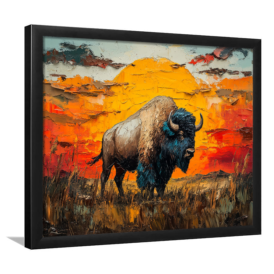 Bison In The Sunset Painting Art, Framed  Print, Painting Art, Framed Art Print Wall Decor, Framed Picture