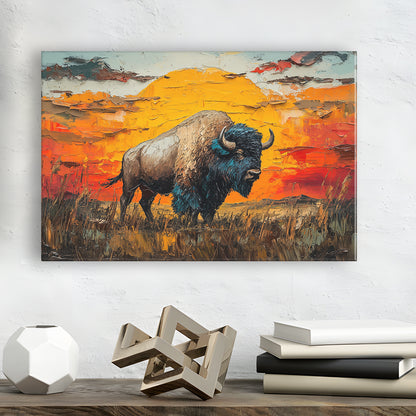 Bison In The Sunset Painting Art, Canvas Art Decor Print, Painting Art, Canvas Print Wall Art Home Decor