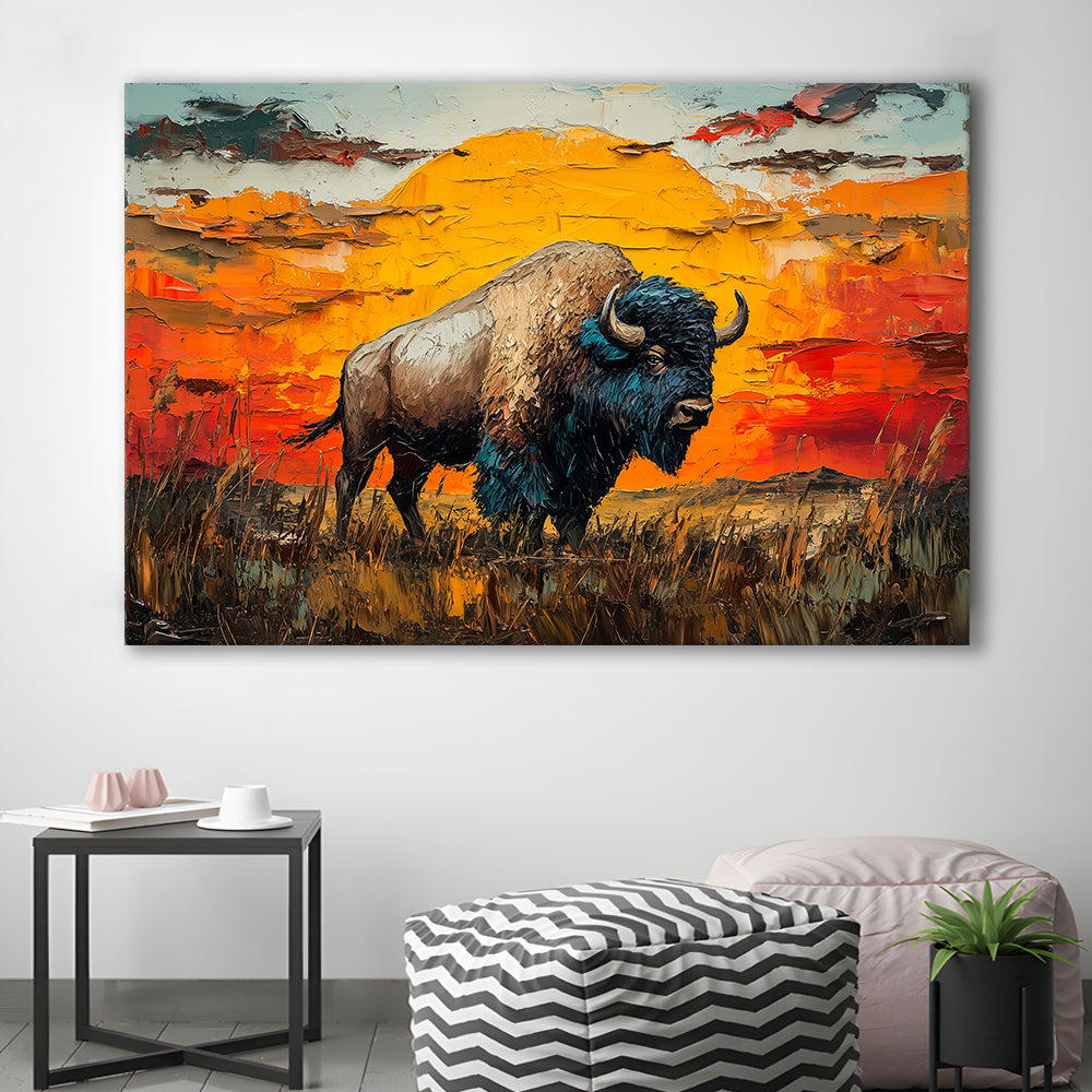 Bison In The Sunset Painting Art, Canvas Art Decor Print, Painting Art, Canvas Print Wall Art Home Decor
