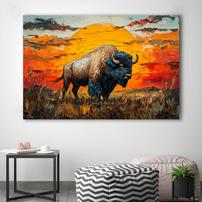 Bison In The Sunset Painting Art, Canvas Art Decor Print, Painting Art, Canvas Print Wall Art Home Decor