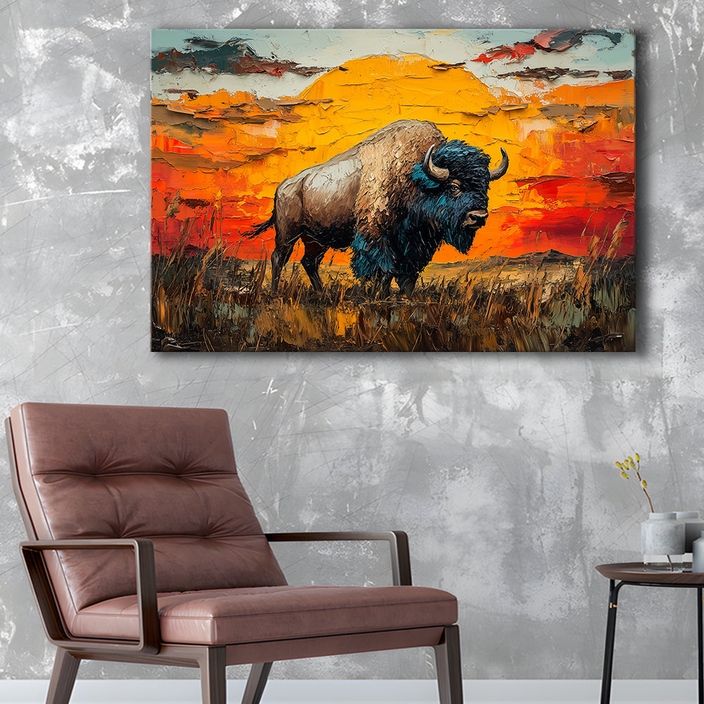 Bison In The Sunset Painting Art, Canvas Art Decor Print, Painting Art, Canvas Print Wall Art Home Decor