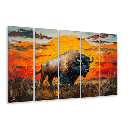 Bison In The Sunset Painting Art, Canvas Art Print, Painting Art, Multi Panels Canvas Print Wall Art