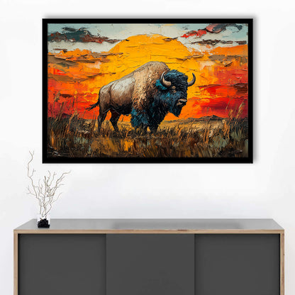 Bison In The Sunset Painting Art, Framed  Print, Painting Art, Framed Art Print Wall Decor, Framed Picture