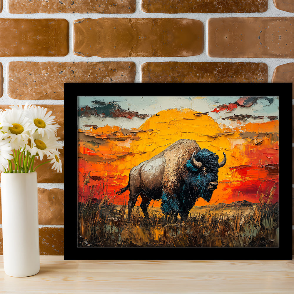 Bison In The Sunset Painting Art, Framed  Print, Painting Art, Framed Art Print Wall Decor, Framed Picture