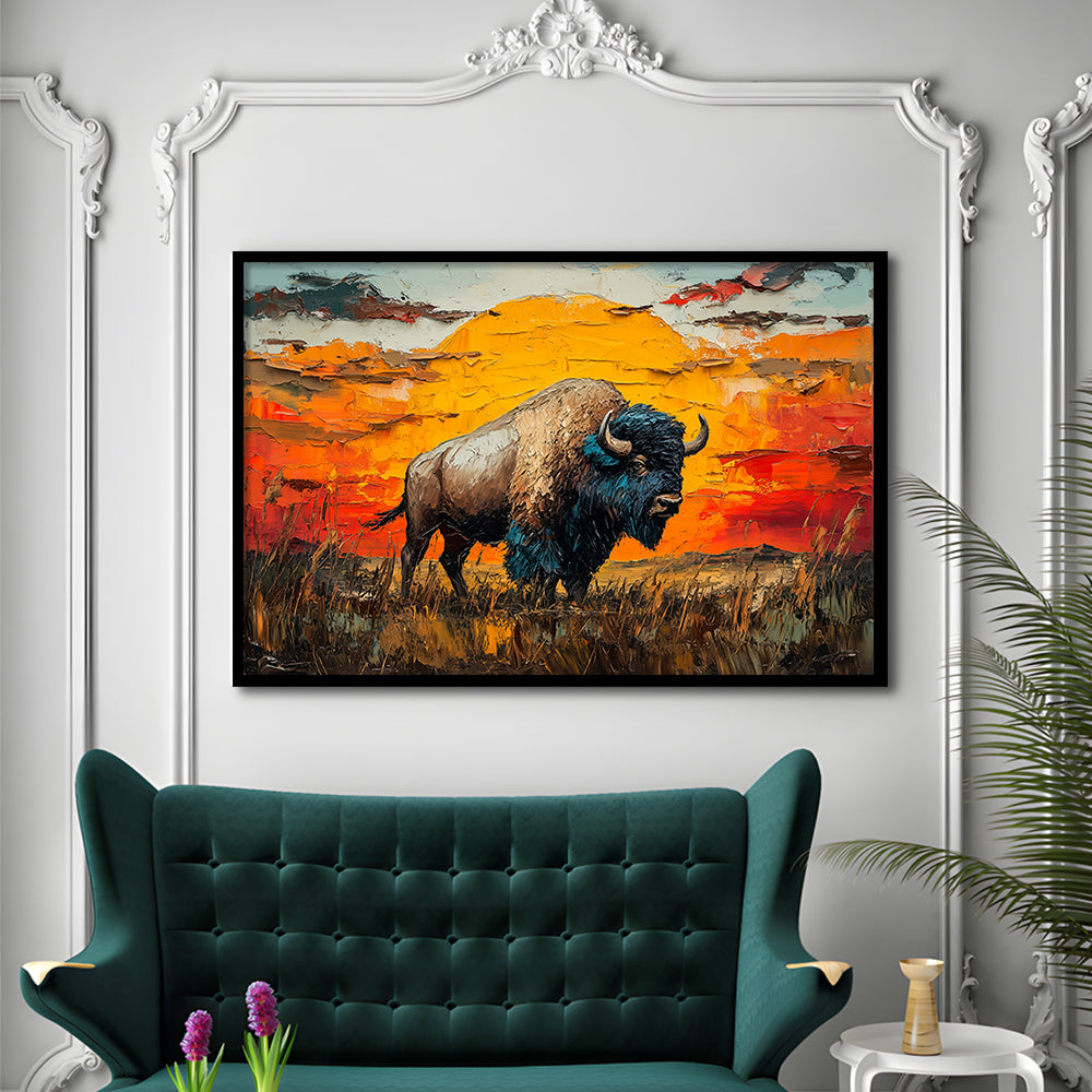 Bison In The Sunset Painting Art, Framed  Print, Painting Art, Framed Art Print Wall Decor, Framed Picture