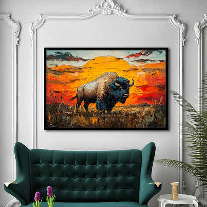 Bison In The Sunset Painting Art, Framed  Print, Painting Art, Framed Art Print Wall Decor, Framed Picture
