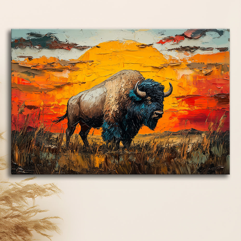 Bison In The Sunset Painting Art, Canvas Art Decor Print, Painting Art, Canvas Print Wall Art Home Decor