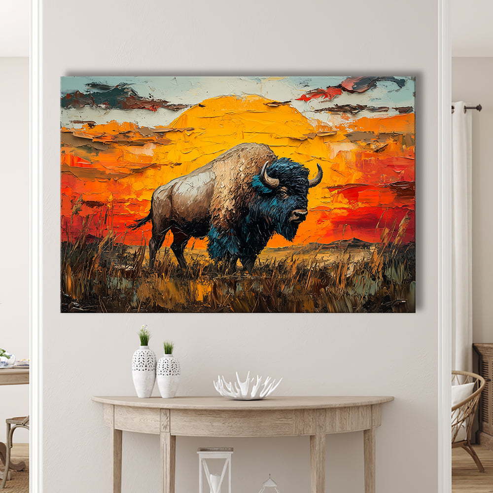 Bison In The Sunset Painting Art, Canvas Art Decor Print, Painting Art, Canvas Print Wall Art Home Decor