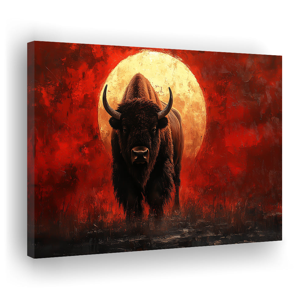 Bison Painting and Blood Moon, Canvas Art Decor Print, Painting Art, Canvas Print Wall Art Home Decor