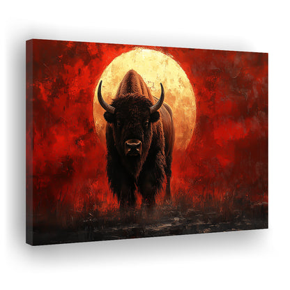 Bison Painting and Blood Moon, Canvas Art Decor Print, Painting Art, Canvas Print Wall Art Home Decor
