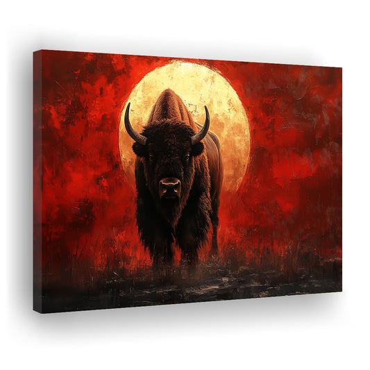 Bison Painting and Blood Moon, Canvas Art Decor Print, Painting Art, Canvas Print Wall Art Home Decor