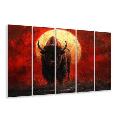 Bison Painting and Blood Moon, Canvas Art Print, Painting Art, Multi Panels Canvas Print Wall Art