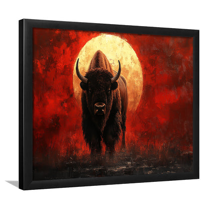 Bison Painting and Blood Moon, Framed  Print, Painting Art, Framed Art Print Wall Decor, Framed Picture