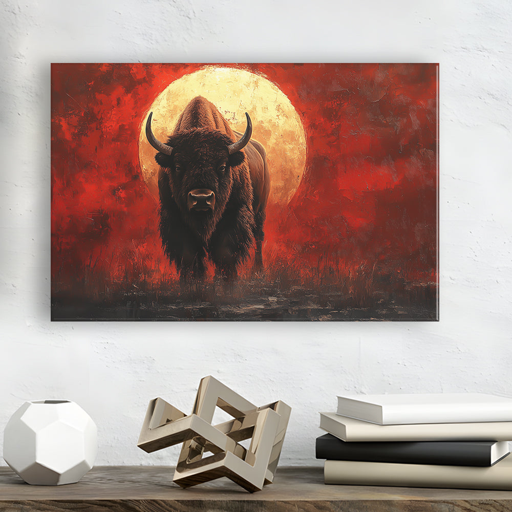 Bison Painting and Blood Moon, Canvas Art Decor Print, Painting Art, Canvas Print Wall Art Home Decor