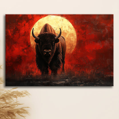 Bison Painting and Blood Moon, Canvas Art Decor Print, Painting Art, Canvas Print Wall Art Home Decor