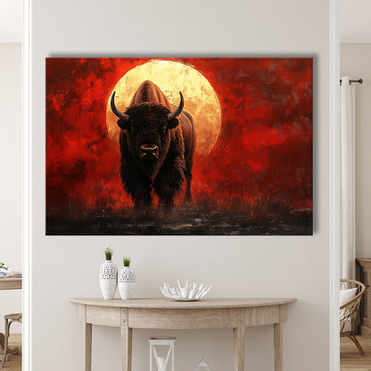 Bison Painting and Blood Moon, Canvas Art Decor Print, Painting Art, Canvas Print Wall Art Home Decor