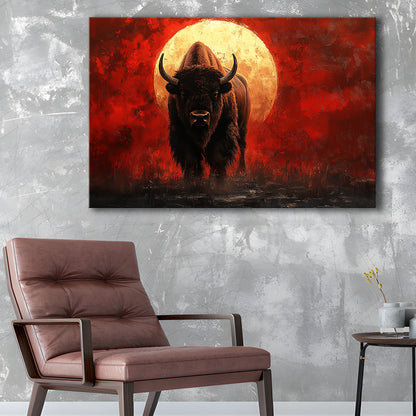 Bison Painting and Blood Moon, Canvas Art Decor Print, Painting Art, Canvas Print Wall Art Home Decor