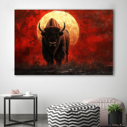 Bison Painting and Blood Moon, Canvas Art Decor Print, Painting Art, Canvas Print Wall Art Home Decor