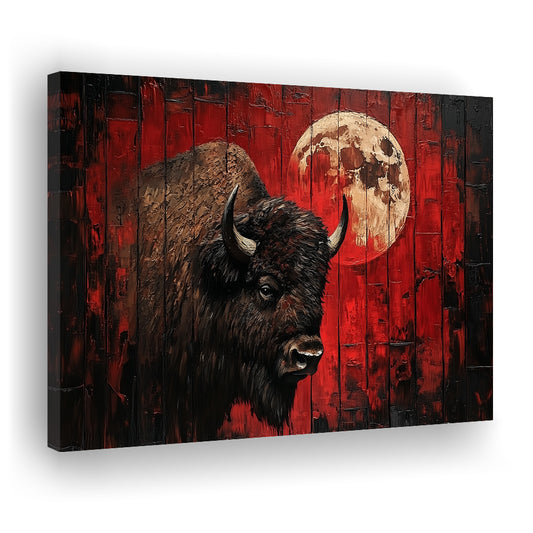 Bison and Moon Painting DardRed, Canvas Art Decor Print, Painting Art, Canvas Print Wall Art Home Decor