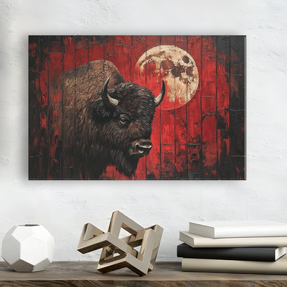 Bison and Moon Painting DardRed, Canvas Art Decor Print, Painting Art, Canvas Print Wall Art Home Decor