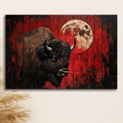 Bison and Moon Painting DardRed, Canvas Art Decor Print, Painting Art, Canvas Print Wall Art Home Decor