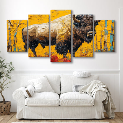 Bison in the Forest Painting, Canvas Art Decor Print, Painting Art, Mixed Panels Canvas Print Wall Art