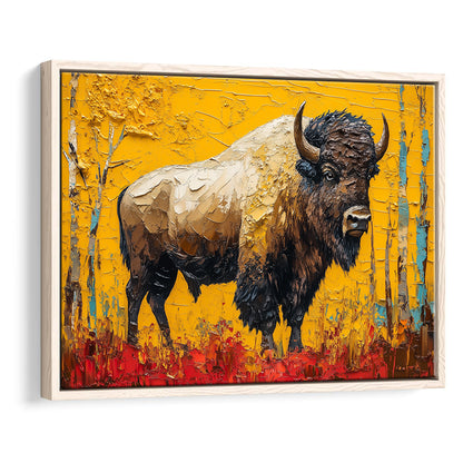Bison in the Forest Painting, Framed Canvas Print, Painting Art, Floating Framed Canvas Print Wall Art