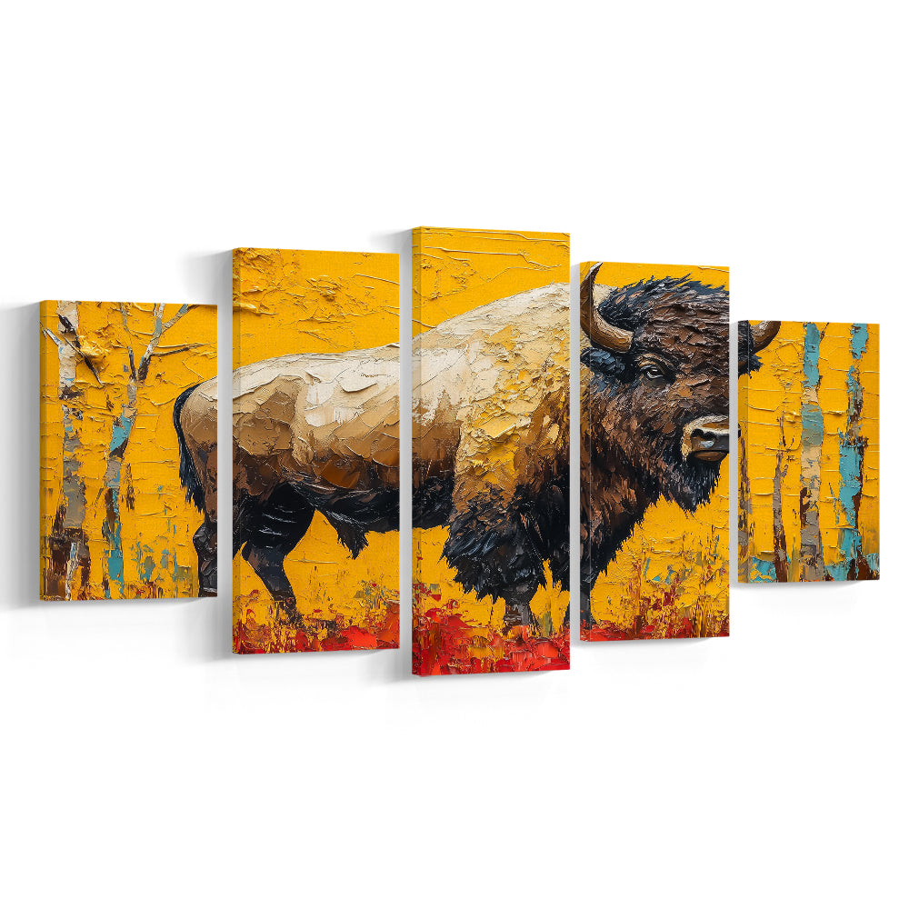 Bison in the Forest Painting, Canvas Art Decor Print, Painting Art, Mixed Panels Canvas Print Wall Art