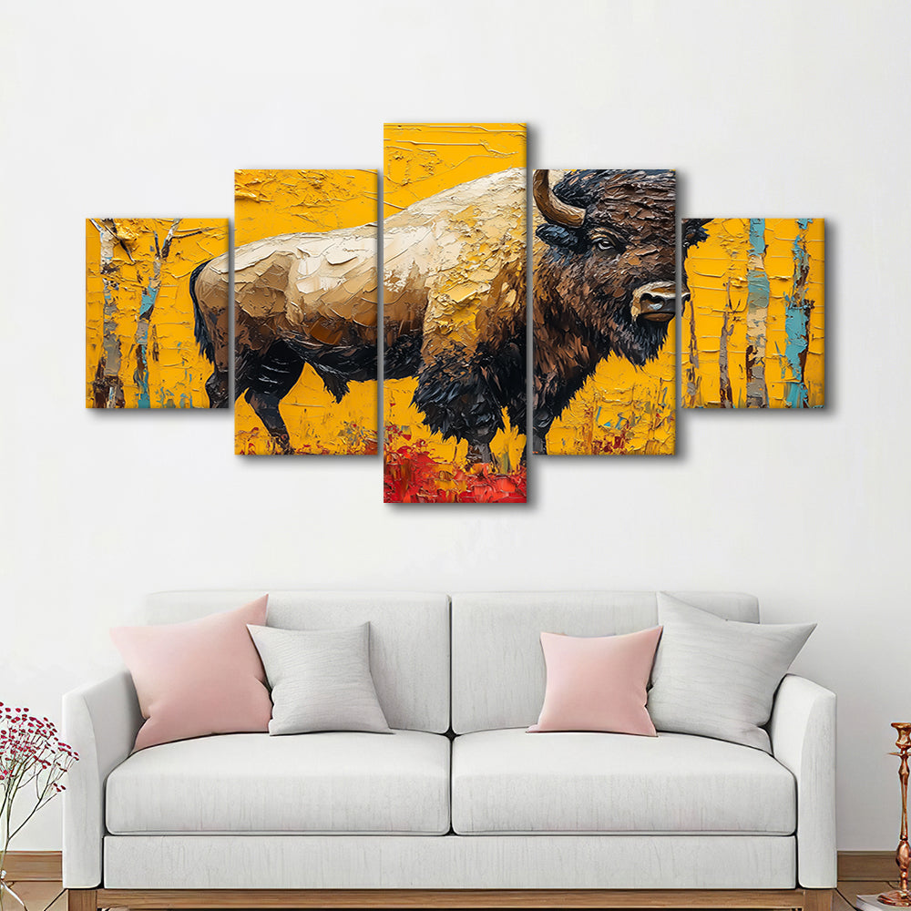 Bison in the Forest Painting, Canvas Art Decor Print, Painting Art, Mixed Panels Canvas Print Wall Art