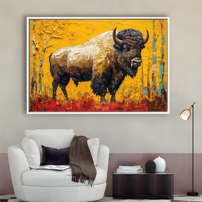 Bison in the Forest Painting, Framed Canvas Print, Painting Art, Floating Framed Canvas Print Wall Art