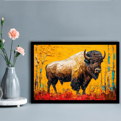 Bison in the Forest Painting, Framed  Print, Painting Art, Framed Art Print Wall Decor, Framed Picture