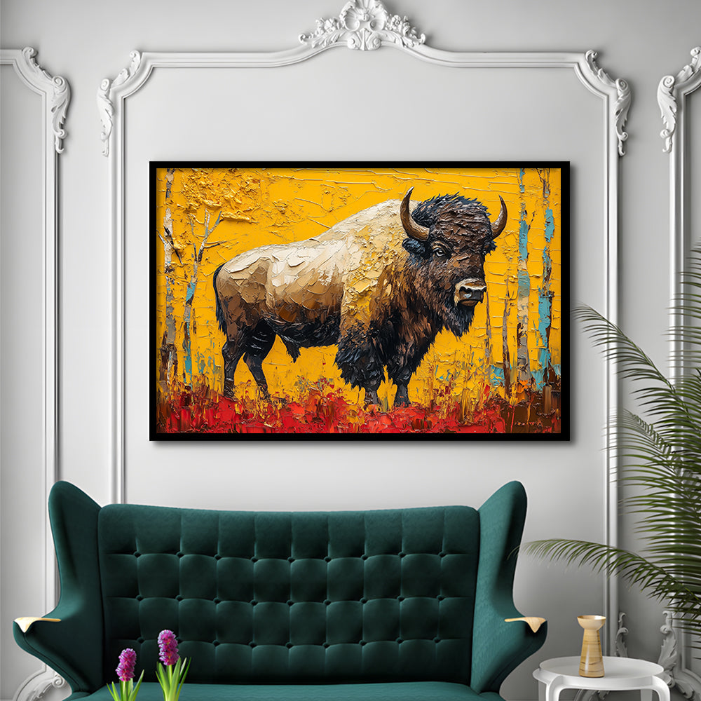 Bison in the Forest Painting, Framed  Print, Painting Art, Framed Art Print Wall Decor, Framed Picture