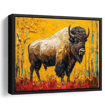 Bison in the Forest Painting, Framed Canvas Print, Painting Art, Floating Framed Canvas Print Wall Art