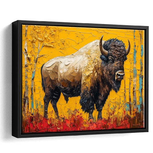 Bison in the Forest Painting, Framed Canvas Print, Painting Art, Floating Framed Canvas Print Wall Art