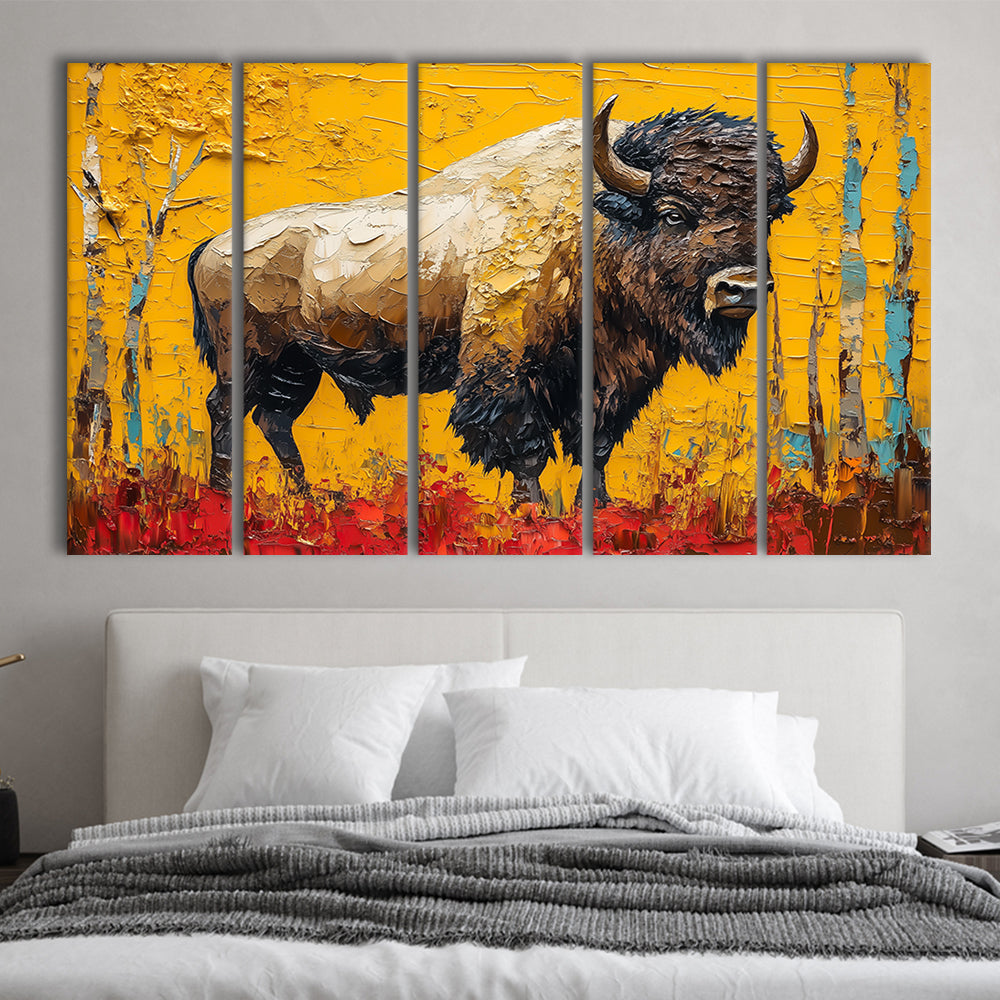 Bison in the Forest Painting, Canvas Art Print, Painting Art, Multi Panels Canvas Print Wall Art