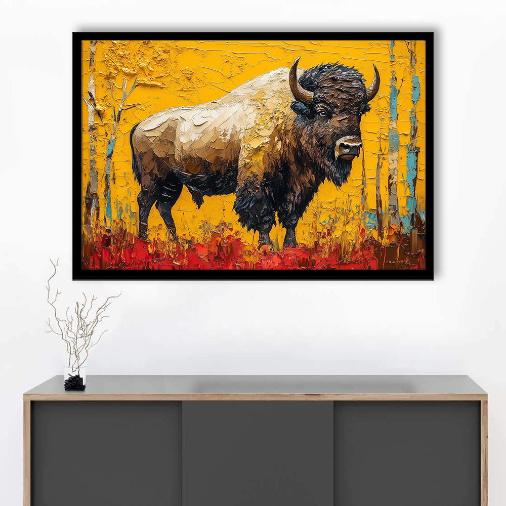 Bison in the Forest Painting, Framed  Print, Painting Art, Framed Art Print Wall Decor, Framed Picture