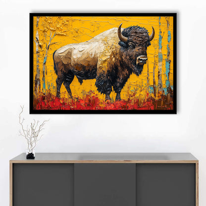 Bison in the Forest Painting, Framed  Print, Painting Art, Framed Art Print Wall Decor, Framed Picture