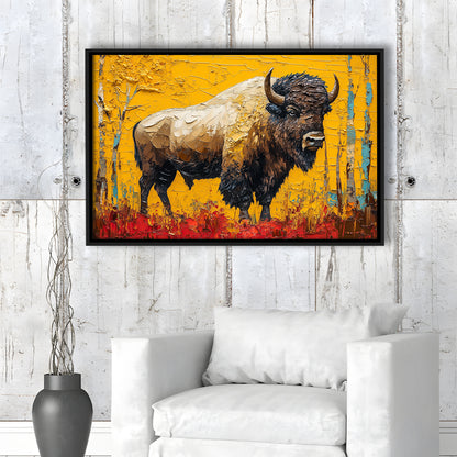 Bison in the Forest Painting, Framed Canvas Print, Painting Art, Floating Framed Canvas Print Wall Art