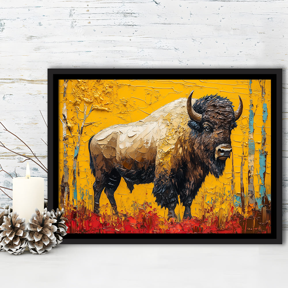 Bison in the Forest Painting, Framed Canvas Print, Painting Art, Floating Framed Canvas Print Wall Art
