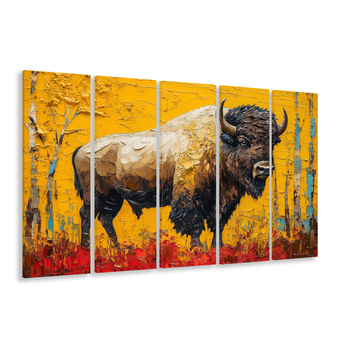 Bison in the Forest Painting, Canvas Art Print, Painting Art, Multi Panels Canvas Print Wall Art