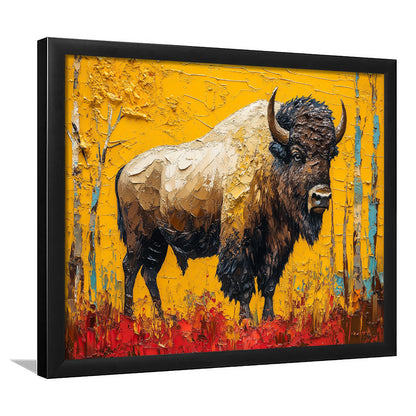 Bison in the Forest Painting, Framed  Print, Painting Art, Framed Art Print Wall Decor, Framed Picture