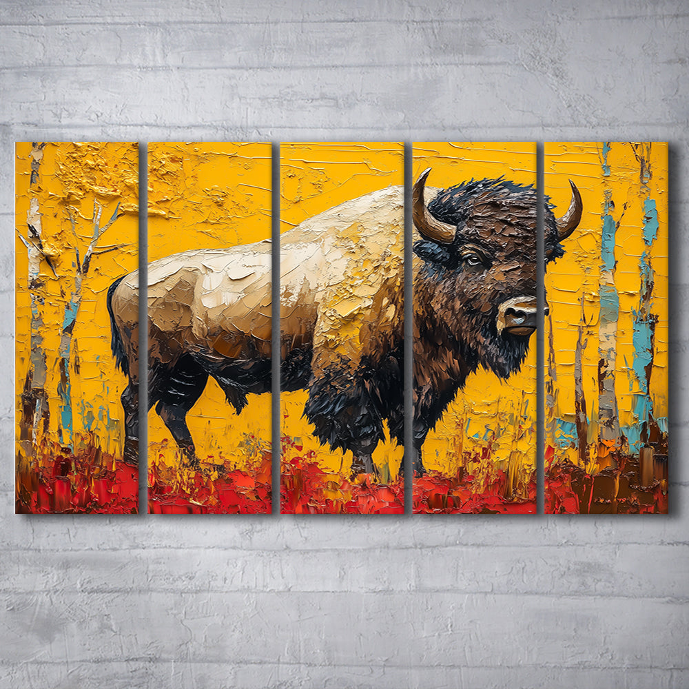 Bison in the Forest Painting, Canvas Art Print, Painting Art, Multi Panels Canvas Print Wall Art