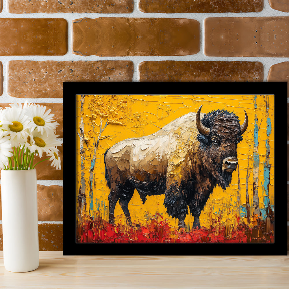Bison in the Forest Painting, Framed  Print, Painting Art, Framed Art Print Wall Decor, Framed Picture