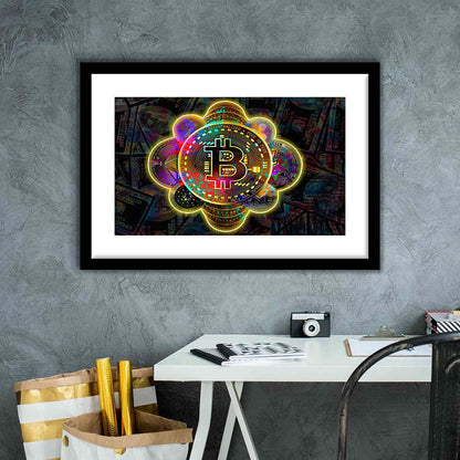 Bitcoin Flower Art Print, Framed Art Print Wall Decor, White Border, Framed Picture