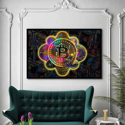 Bitcoin Flower Art Print, Framed Art Print Wall Decor, Neon Art Print, Picture Framed