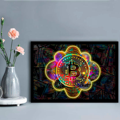Bitcoin Flower Art Print, Framed Art Print Wall Decor, Neon Art Print, Picture Framed