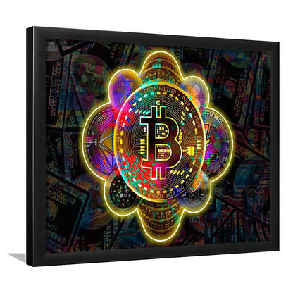 Bitcoin Flower Art Print, Framed Art Print Wall Decor, Neon Art Print, Picture Framed