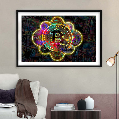 Bitcoin Flower Art Print, Framed Art Print Wall Decor, White Border, Framed Picture
