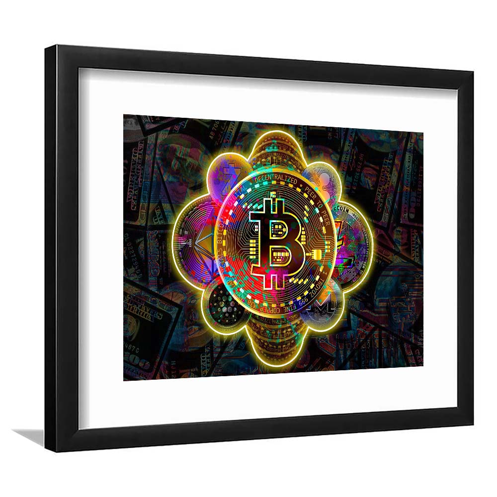 Bitcoin Flower Art Print, Framed Art Print Wall Decor, White Border, Framed Picture