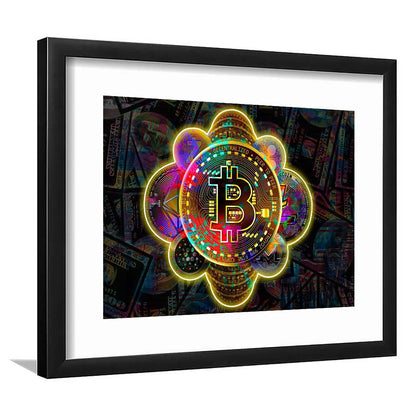Bitcoin Flower Art Print, Framed Art Print Wall Decor, White Border, Framed Picture